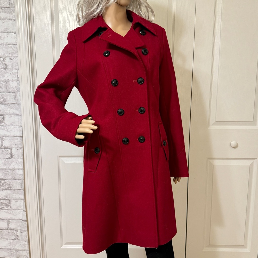 ANA Wool Red Double Breasted Jacket Coat Sz Medium - Picture 6 of 16